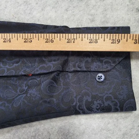 Luchiano Visconti Black Men's Small Navy on Black Long Sleeve Paisley Shirt - Picture 9 of 9